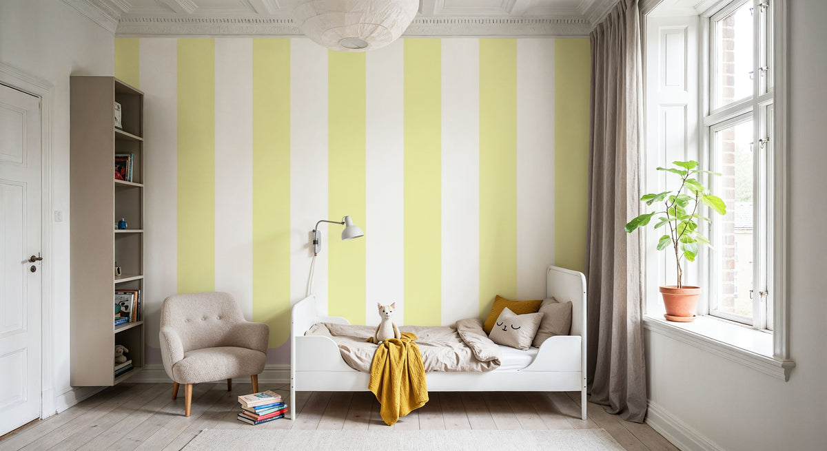 Scalloped Circus Stripes, Yellow Mural Wallpaper - room preview 06