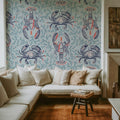 Lobster and Crab Coastal Nostalgia, Mint Mural Wallpaper - room preview 06