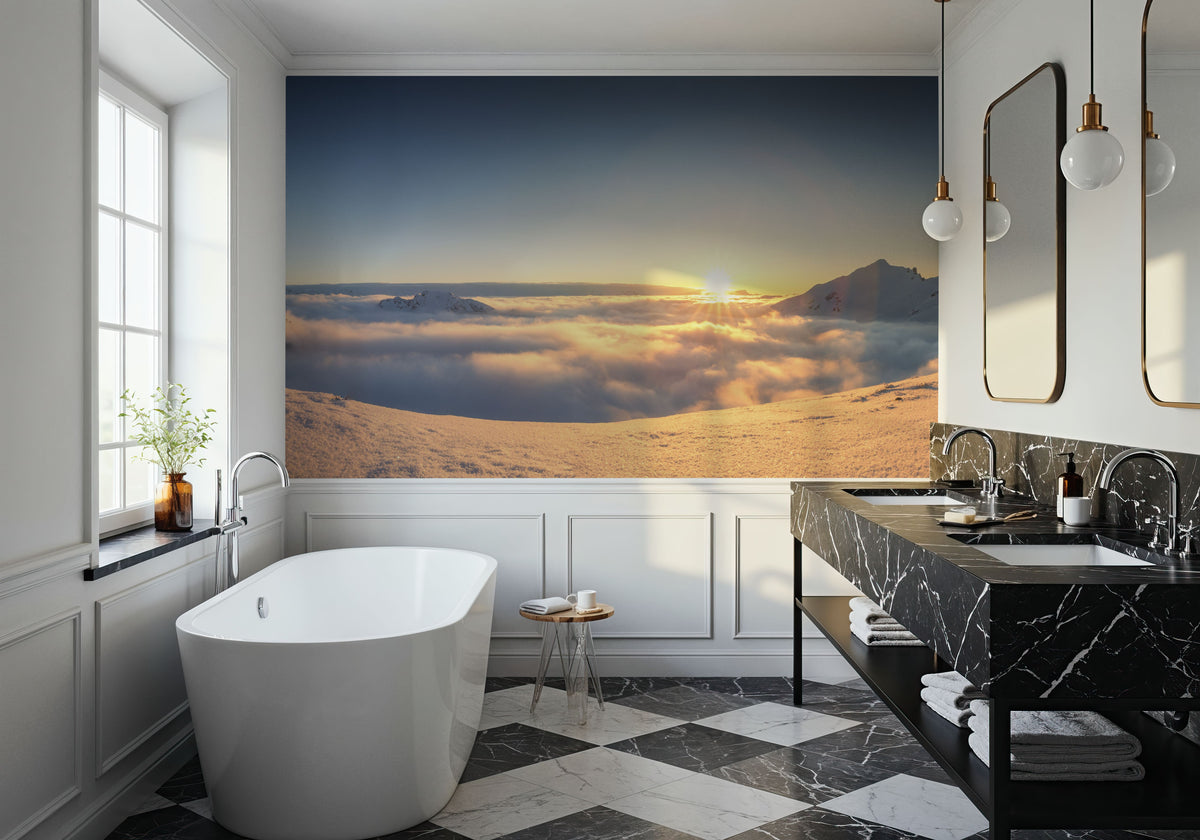 Skiing Panorama Mural Wallpaper - Neutral Tone - room preview 06