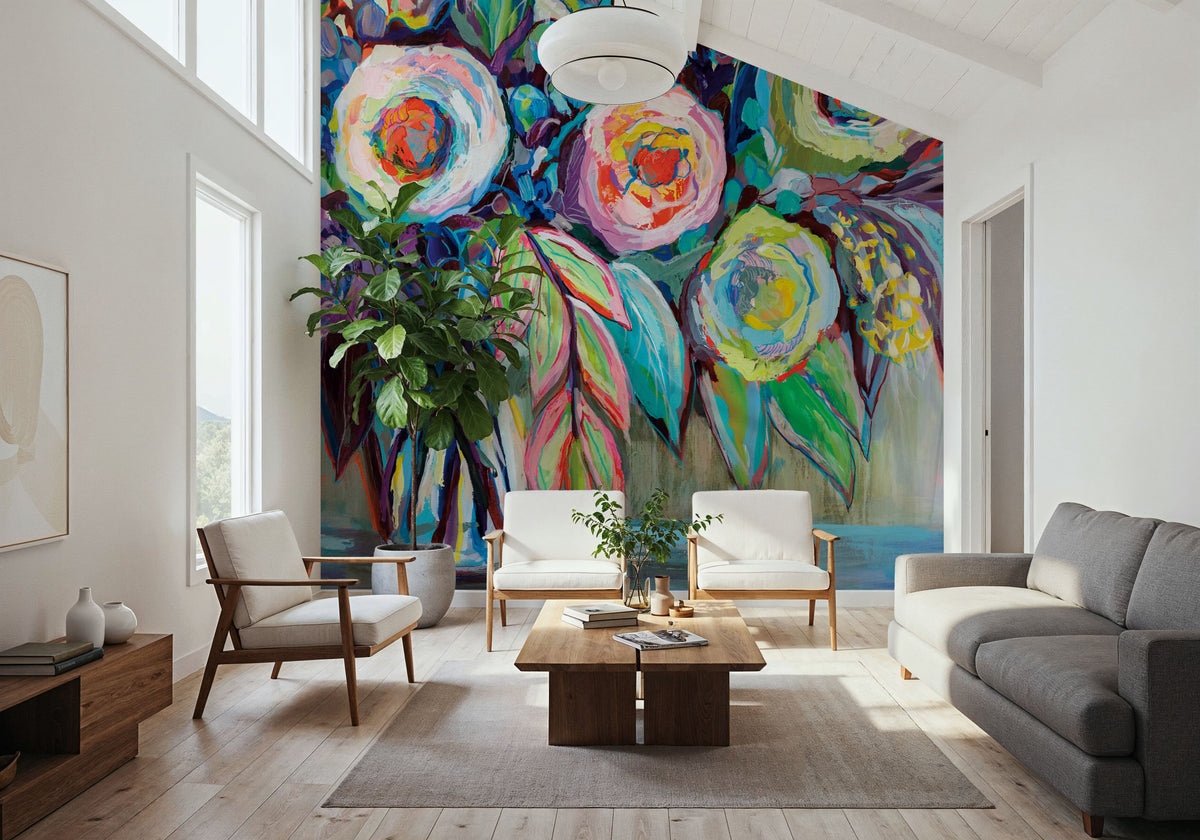 Popping Flowers Mural Wallpaper - room preview 06