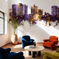 San Mateo California Skyline Purple & Gold Mural Wallpaper - room preview 06