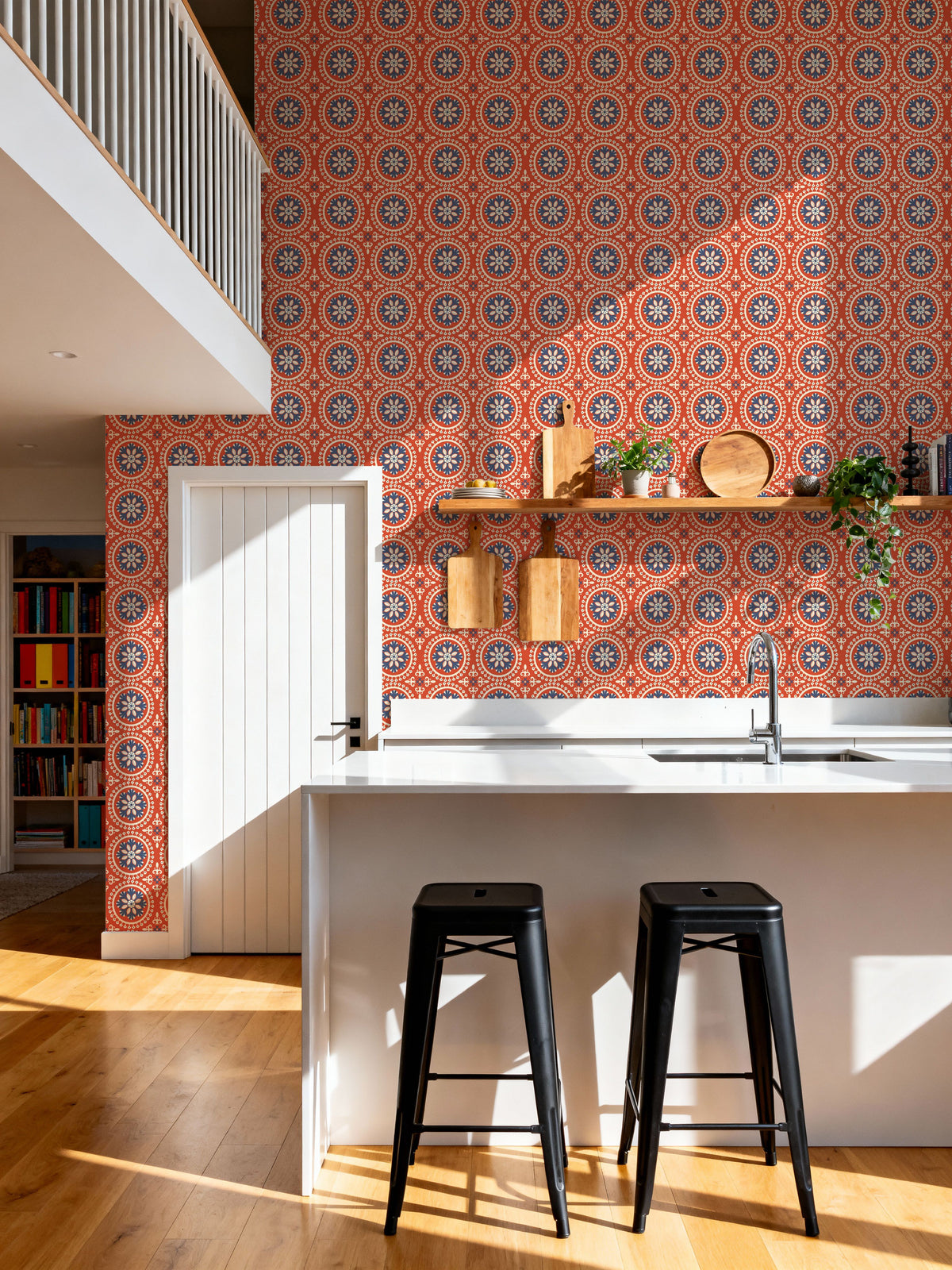 Geo Floral, Red Mural Wallpaper - room preview 06