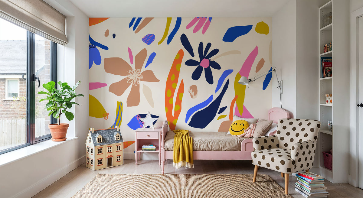 Fun Doodle Florals Mural Wallpaper - room preview 06