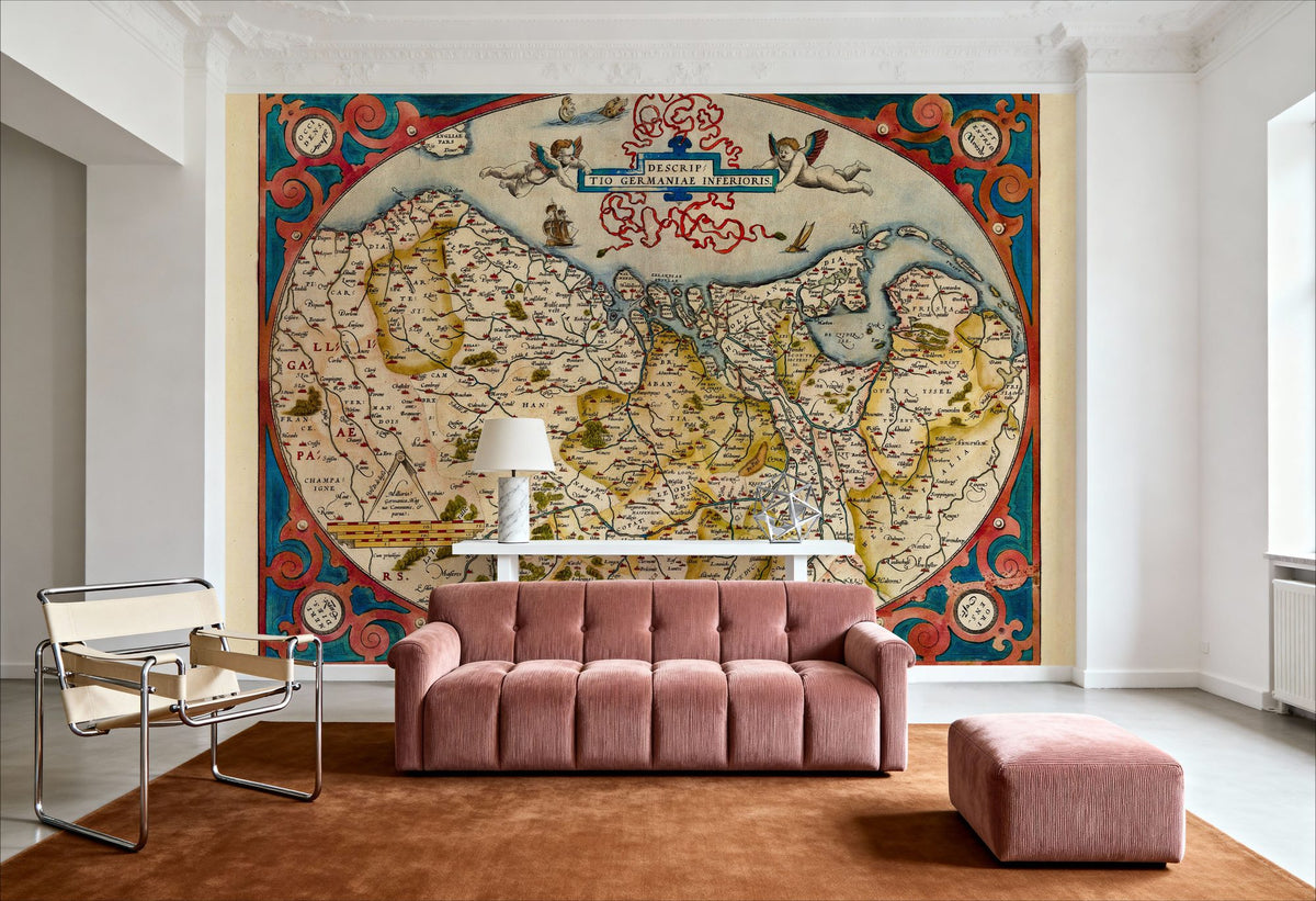 Dwellpaper Old Map of Belgium, Netherlands and Germany, 1570 Mural Wallpaper image 6