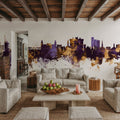 Fayetteville Arkansas Skyline Purple & Gold Mural Wallpaper - room preview 06