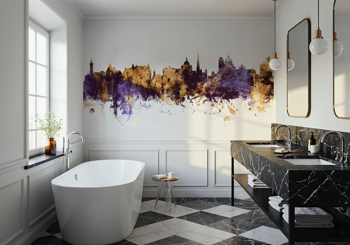 Victoria Canada Skyline Purple & Gold Mural Wallpaper - room preview 06