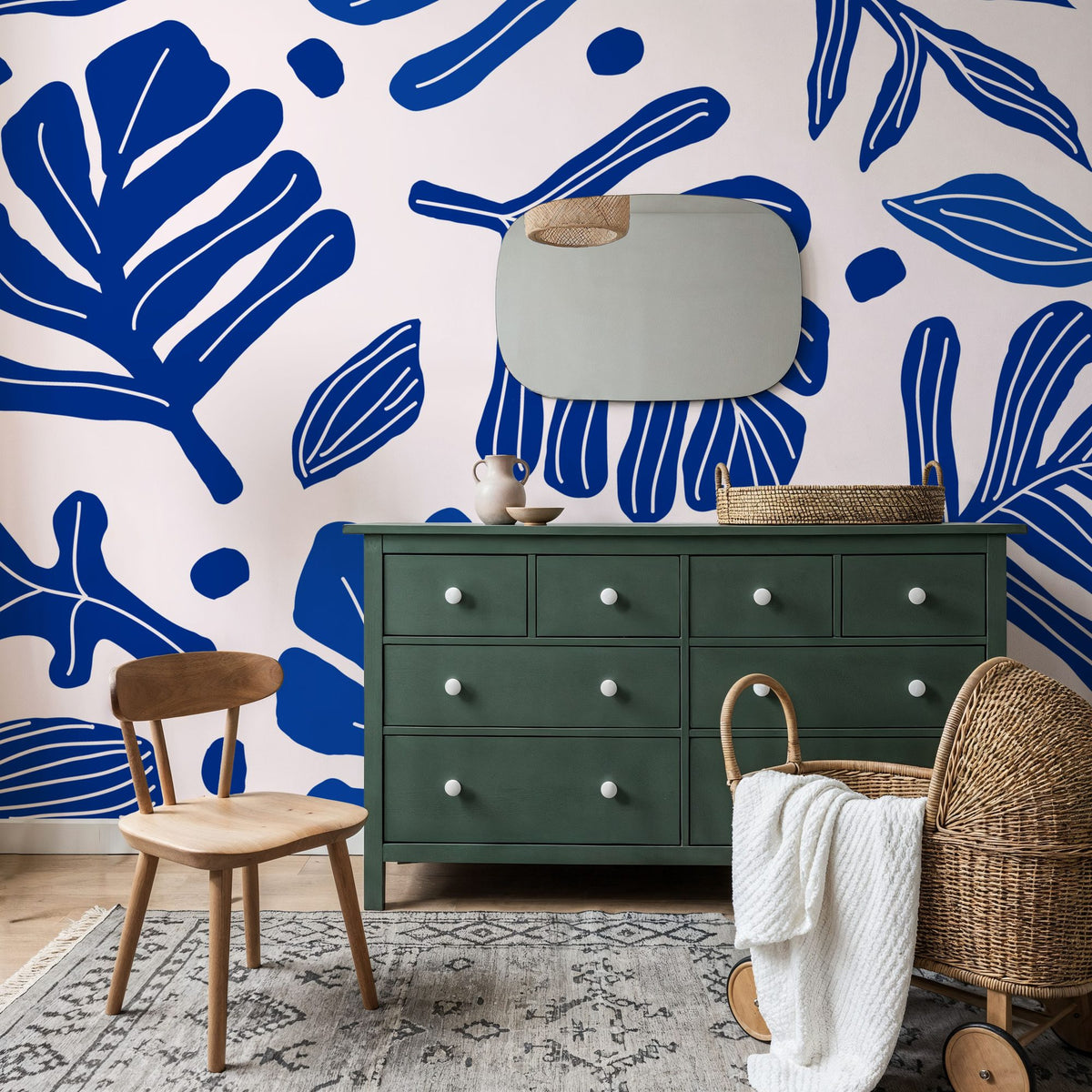 Monstera Cuttings, Intense Blue Mural Wallpaper - room preview 06