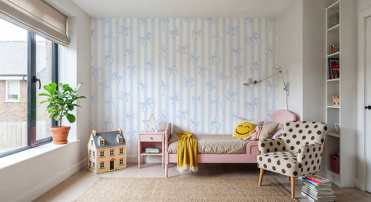 Coquette Stripes Baby Blue Mural Wallpaper - room preview 06