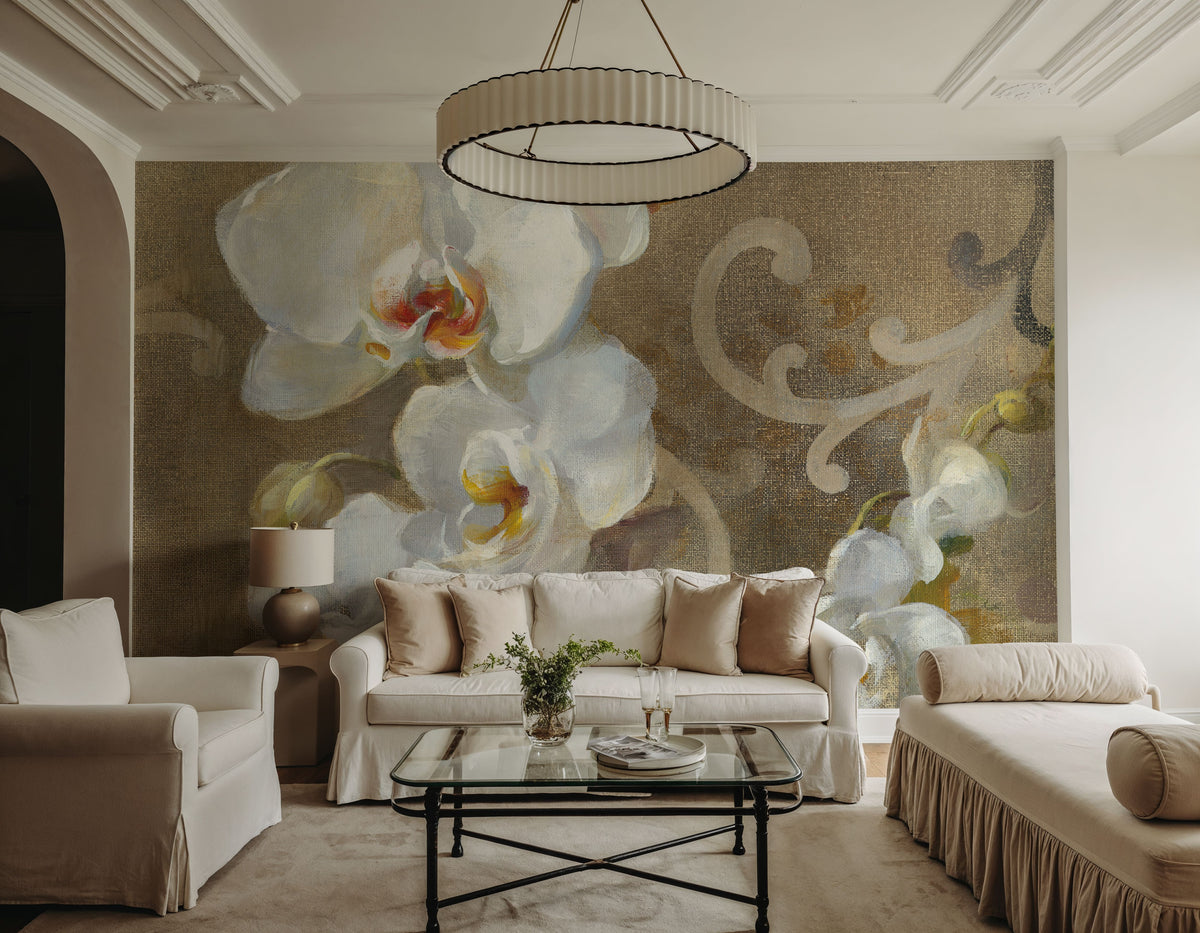 White Orchid Mural Wallpaper - room preview 06