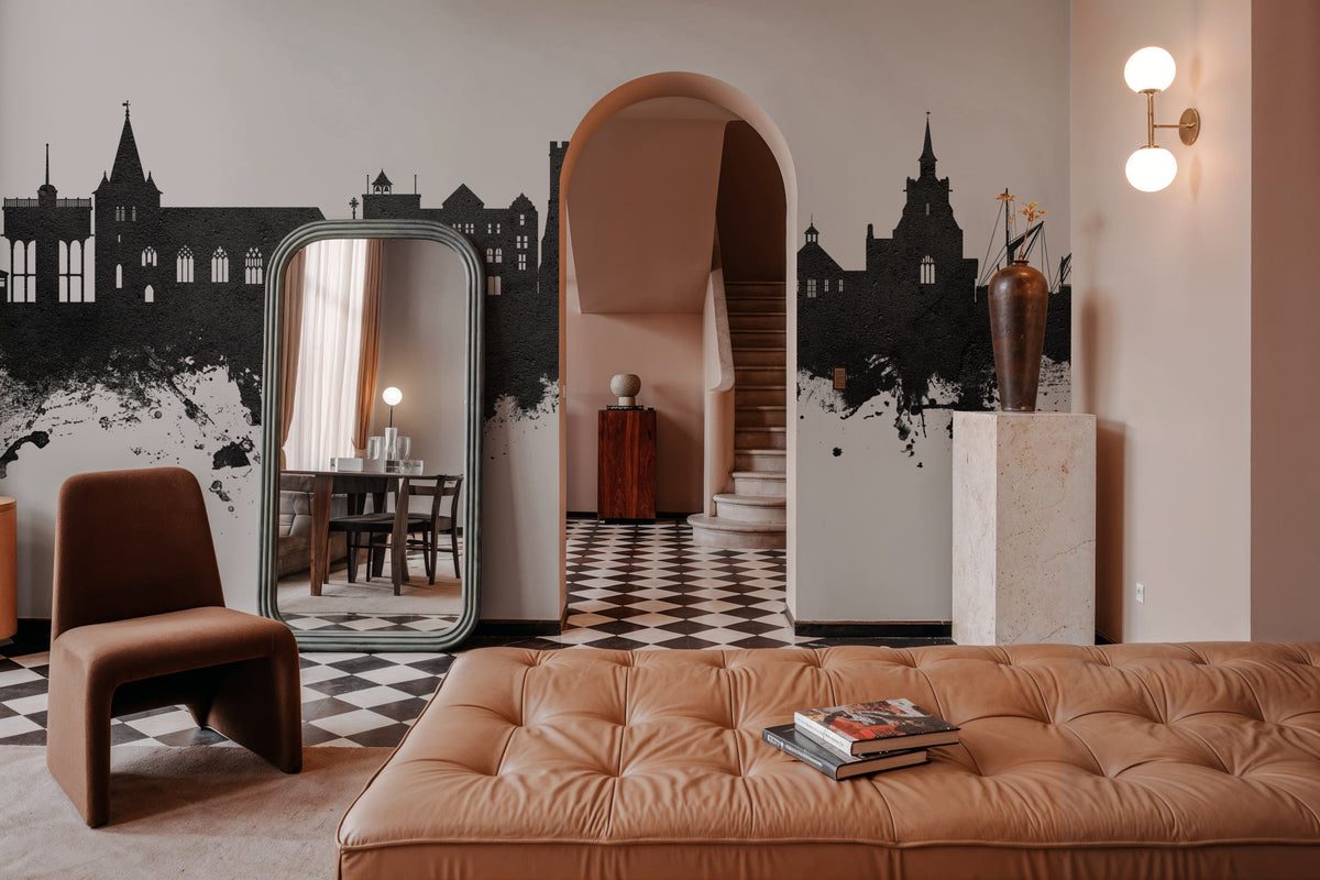 Maldon England Skyline Black & White Mural Wallpaper - room preview 06