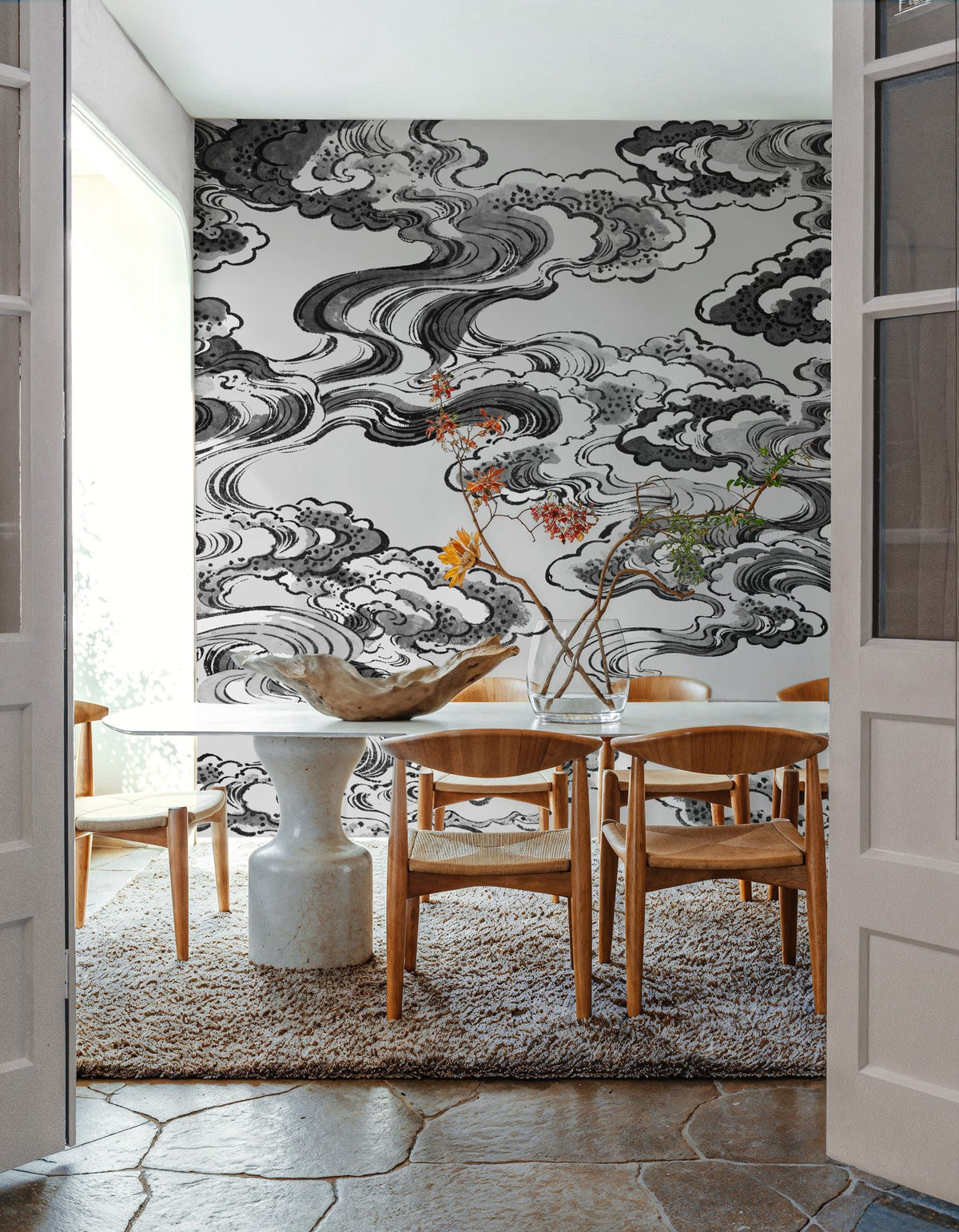 Ukiyo-e Clouds, Graphite Mural Wallpaper - room preview 06
