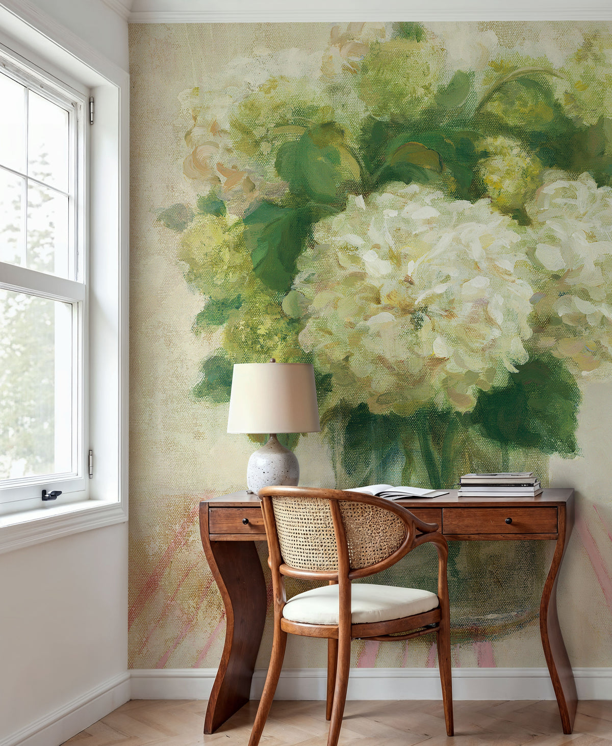 Cottage Hydrangeas in White Mural Wallpaper - room preview 06