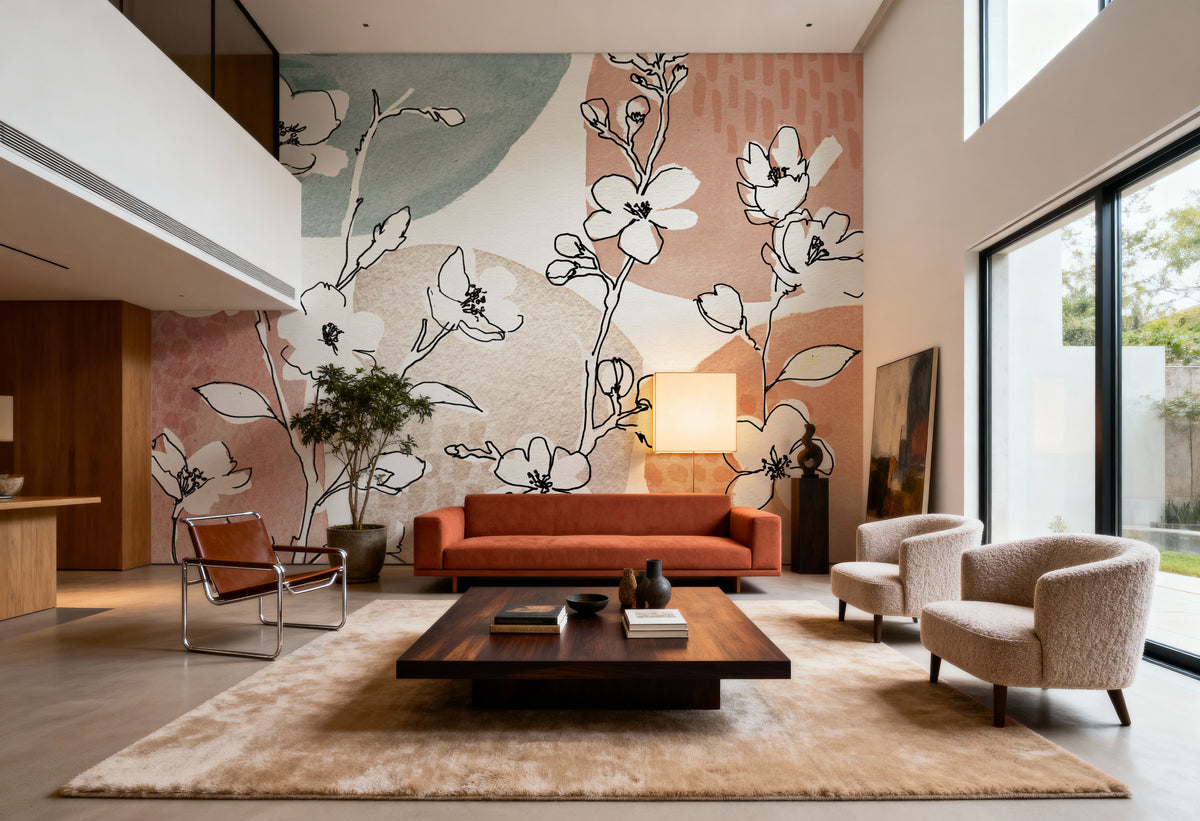 Soft Floral Figures Mural Wallpaper - room preview 06