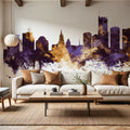 Essen Germany Skyline Purple & Gold Mural Wallpaper - room preview 06