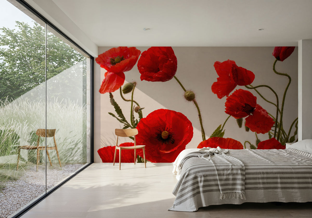 Red Poppy Mural Wallpaper - room preview 06