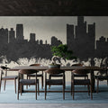 Detroit Michigan Skyline Concrete Mural Wallpaper - room preview 06