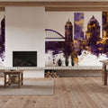 Rochester New York Skyline Purple & Gold Mural Wallpaper - room preview 06