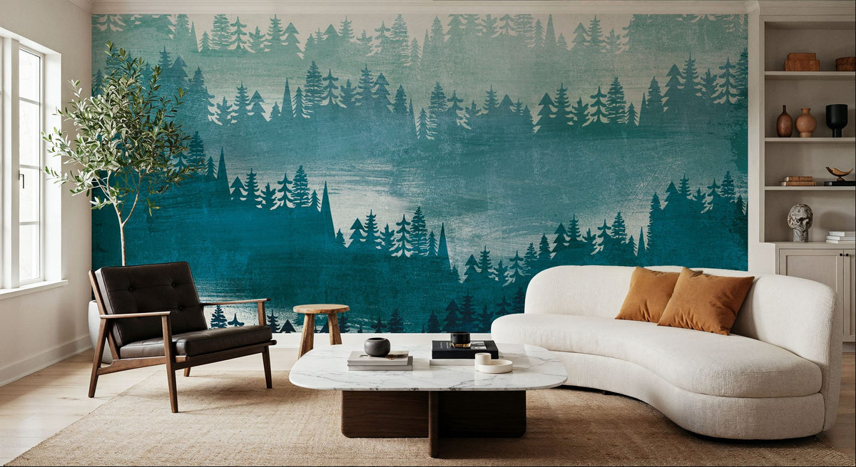 Mountainscape Blue Mural Wallpaper - room preview 06