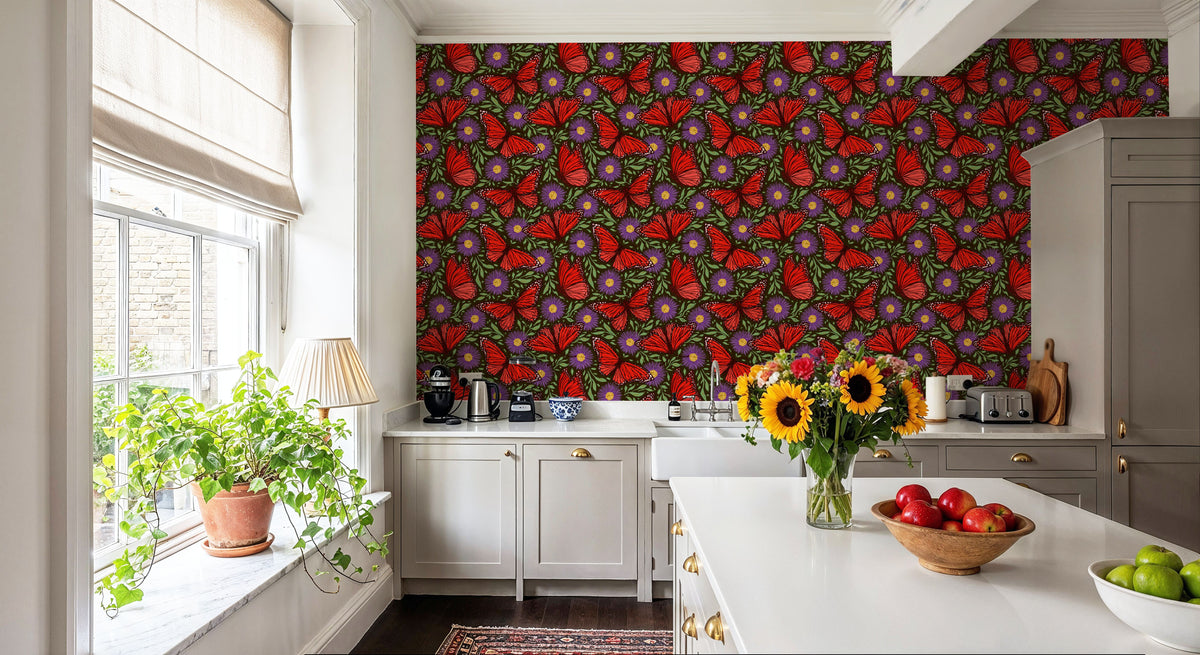 Papillion II, Tomato & Purple Mural Wallpaper - room preview 06