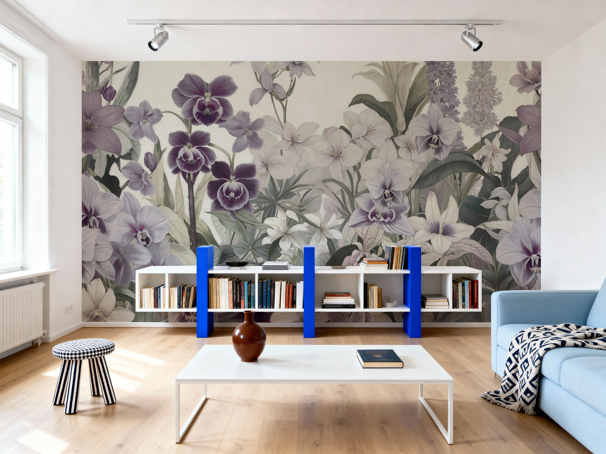 The Tenderness of Orchids, Purple Mural Wallpaper - room preview 06