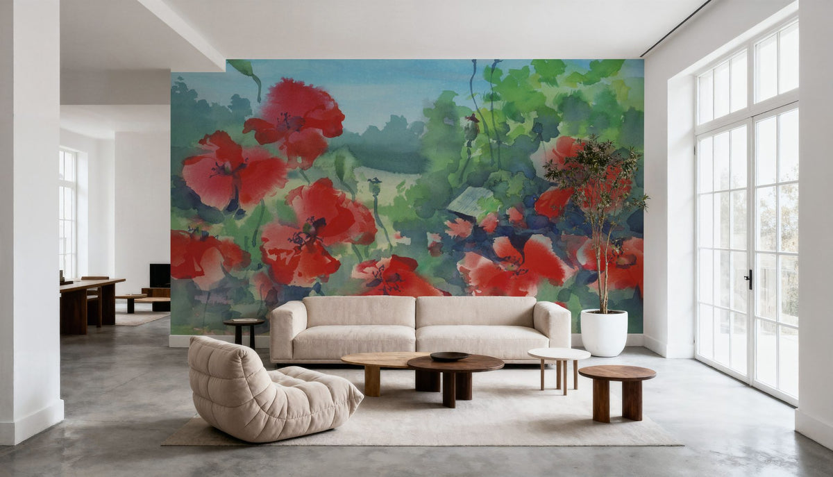 Poppy Reverie Mural Wallpaper - Neutral Tone - room preview 06