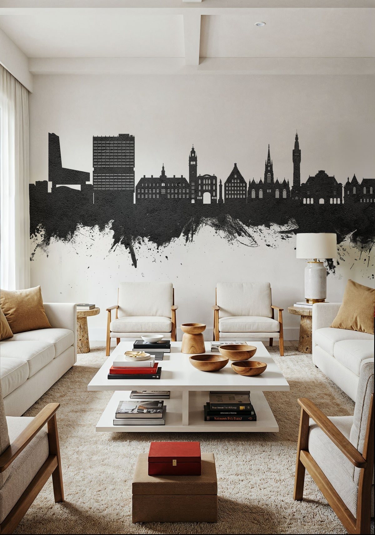 Lille France Skyline Black & White Mural Wallpaper - room preview 06