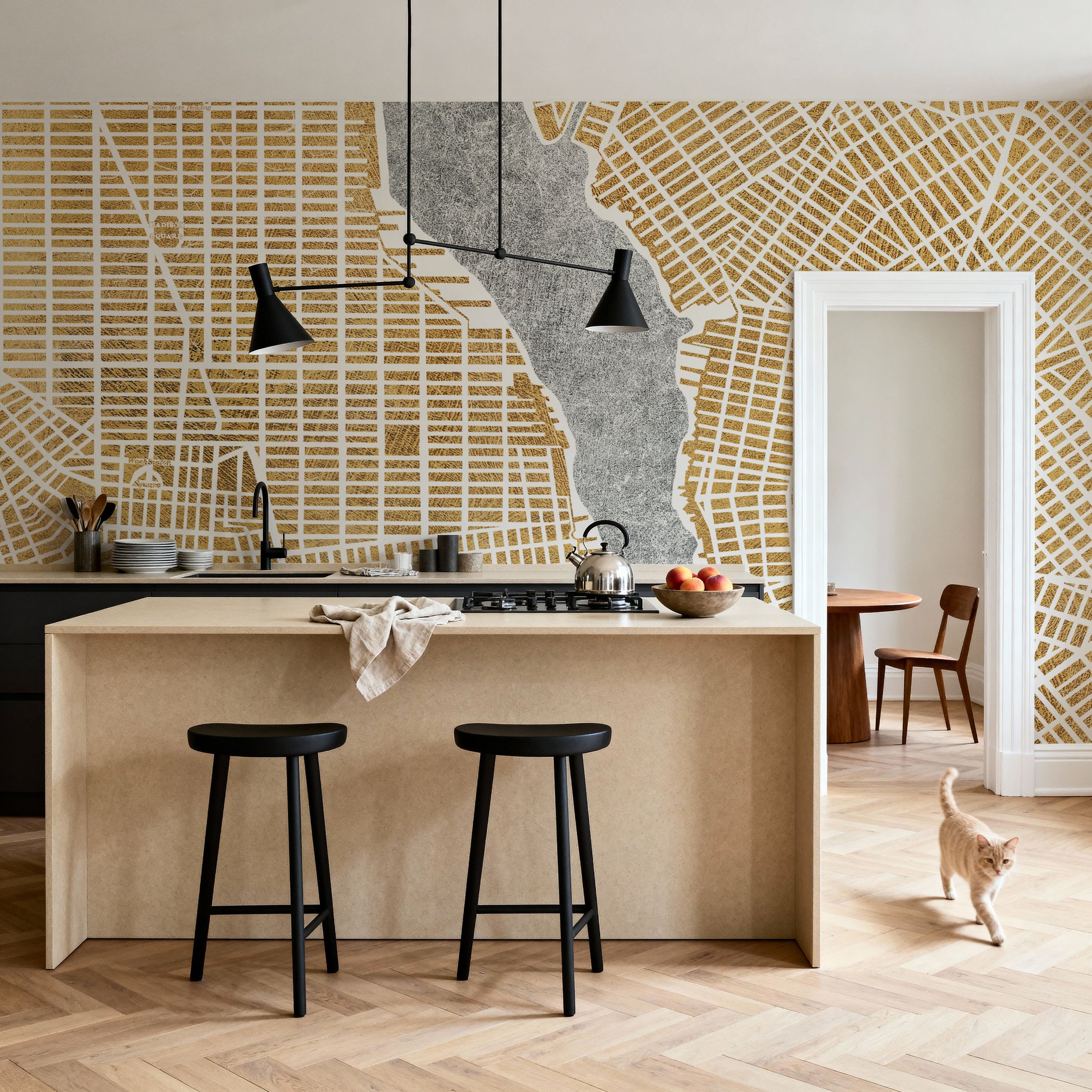 Gilded New York Map Mural Wallpaper