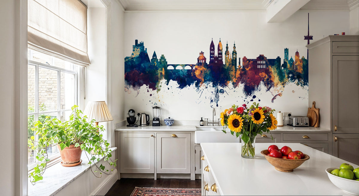 Koblenz Germany Skyline Blue & Bronze Mural Wallpaper - room preview 06