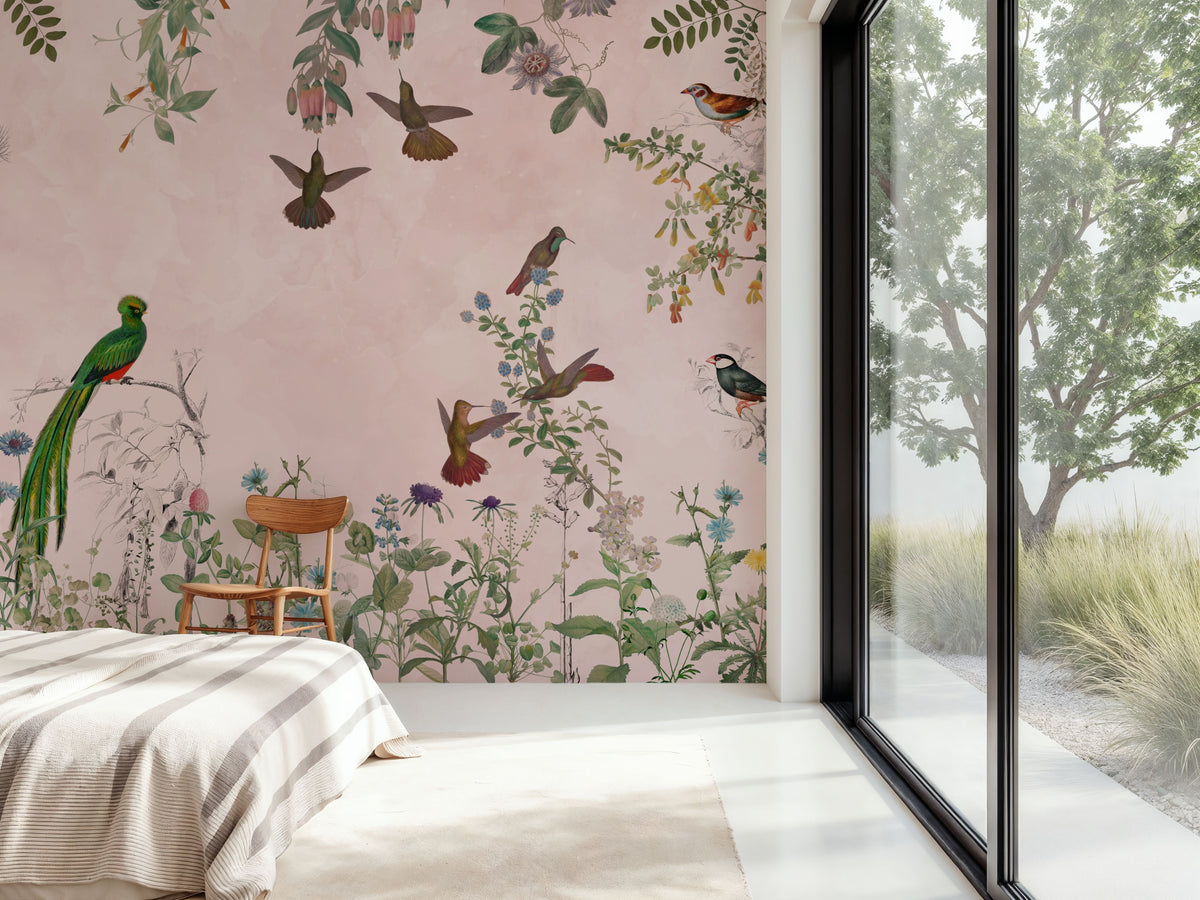 Fields of Birds and Flowers Mural Wallpaper - room preview 06