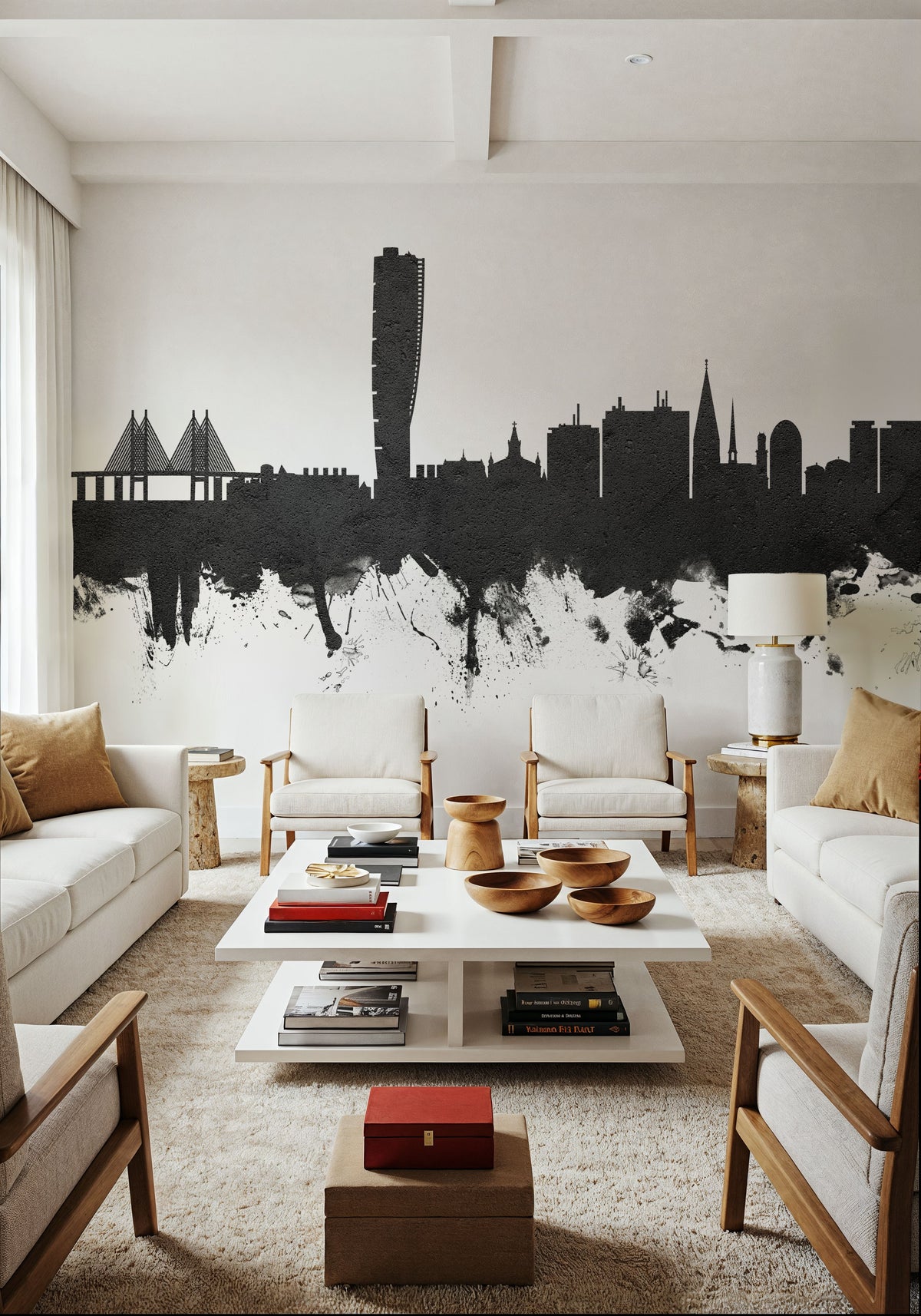 Malmö Sweden Skyline Black & White Mural Wallpaper - room preview 06