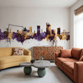 Lubbock Texas Skyline Purple & Gold Mural Wallpaper - room preview 06