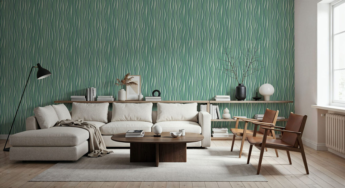 Swaying Lines, Ocean Green Mural Wallpaper - room preview 06