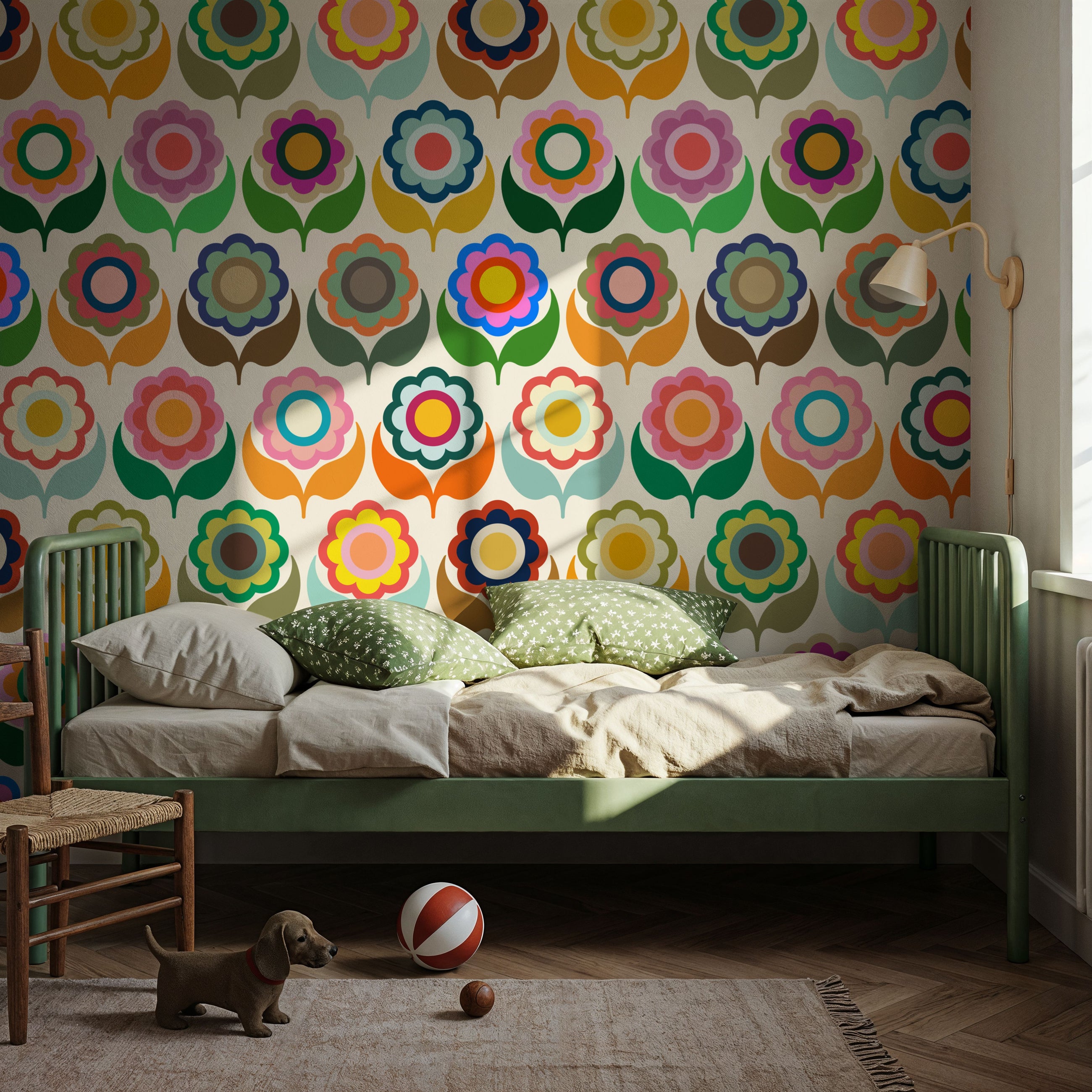 70's Fun Flowers, Multi Mural Wallpaper