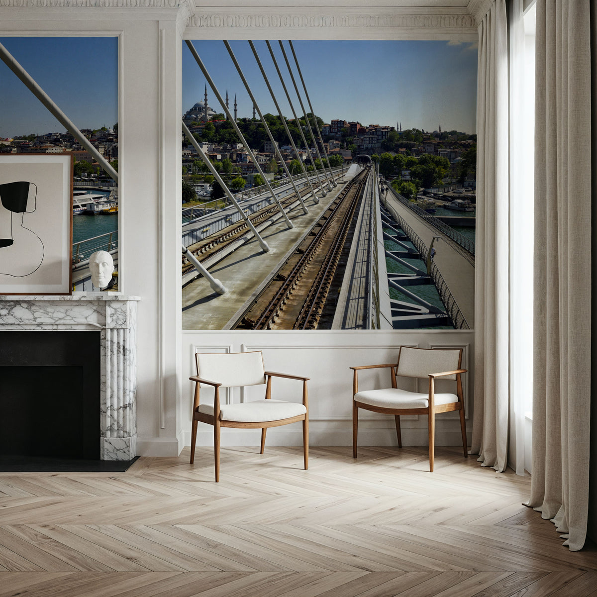 Urban Bridge Panorama Mural Wallpaper - room preview 06
