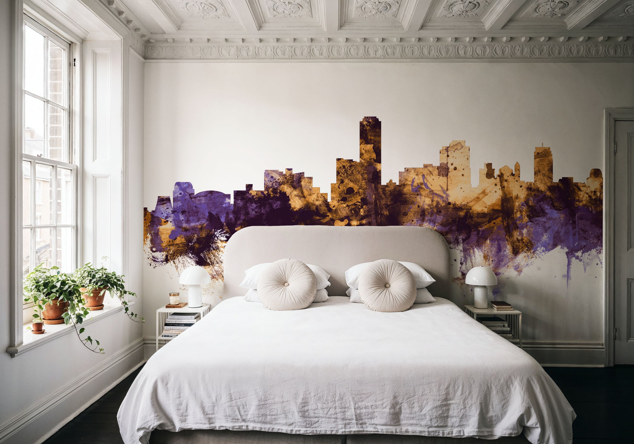 Adelaide Australia Skyline Purple & Gold Mural Wallpaper
