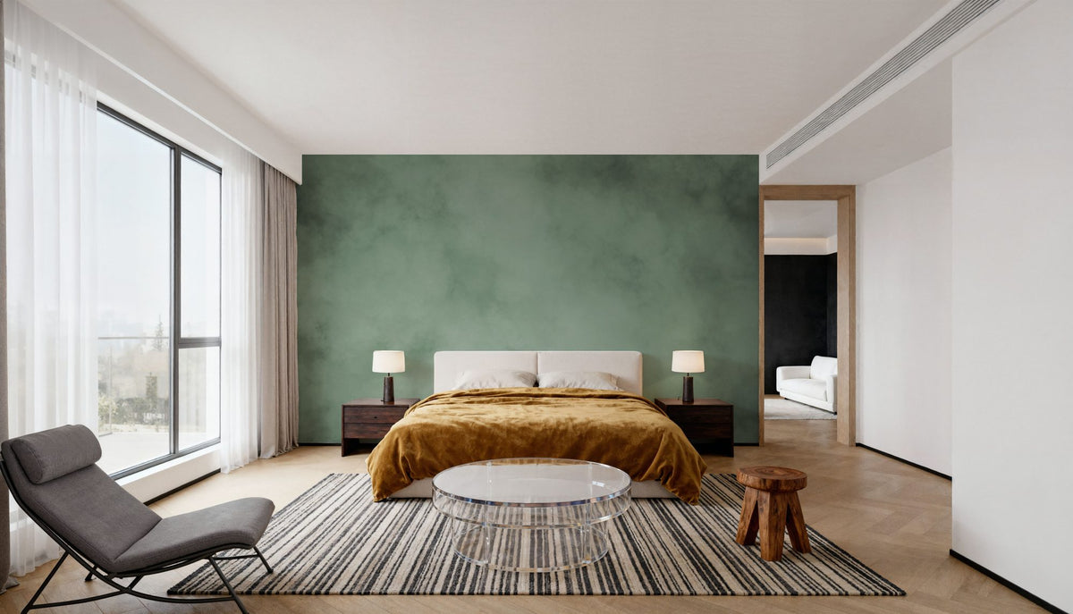 Soft Fog, Moss Green Mural Wallpaper - room preview 06