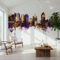 San Jose California Skyline Purple & Gold Mural Wallpaper - room preview 06