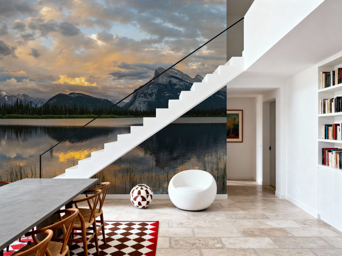 Clouds Above Mount Rundle Mural Wallpaper - room preview 06