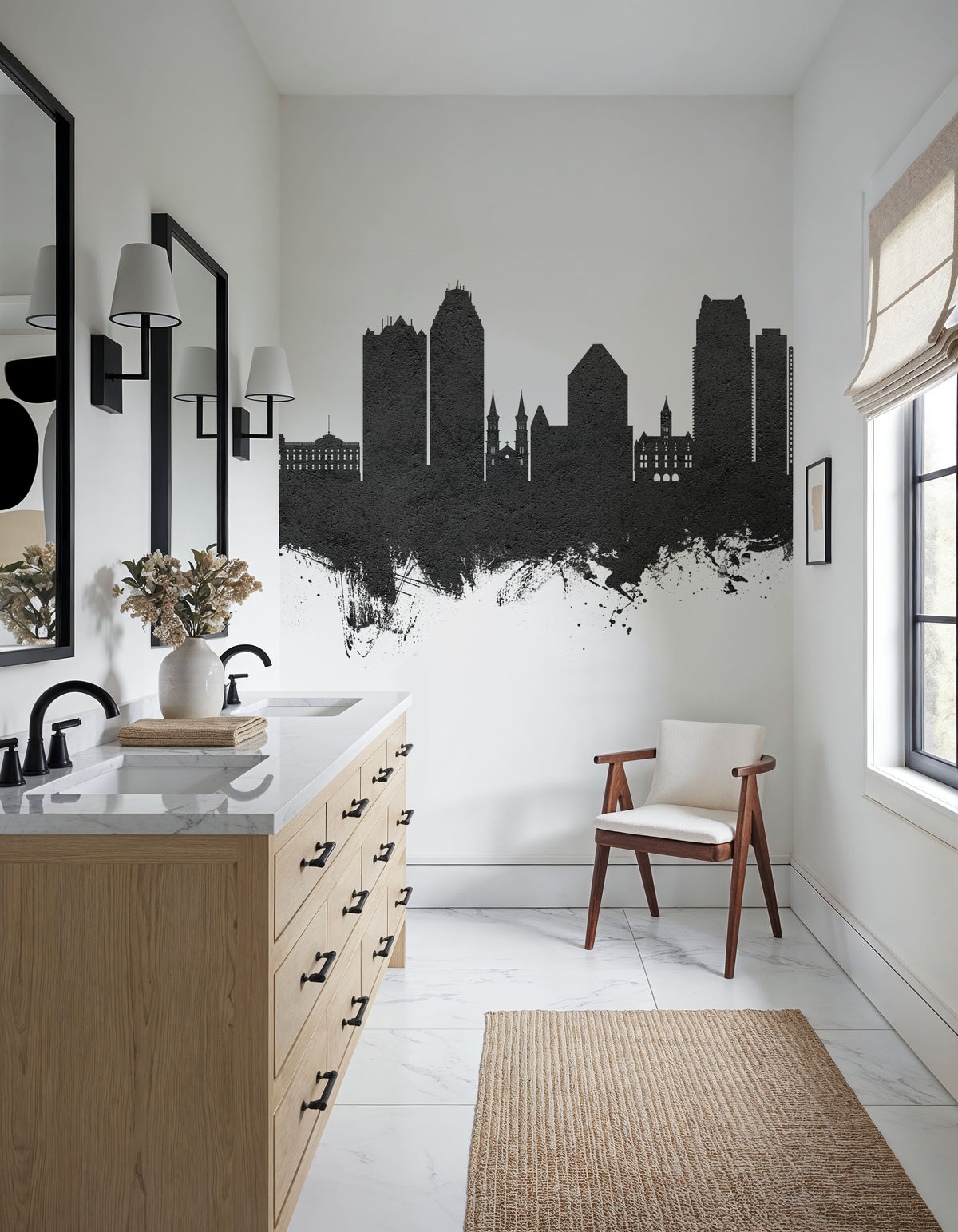 Saint Paul Minnesota Skyline Black & White Mural Wallpaper - room preview 06