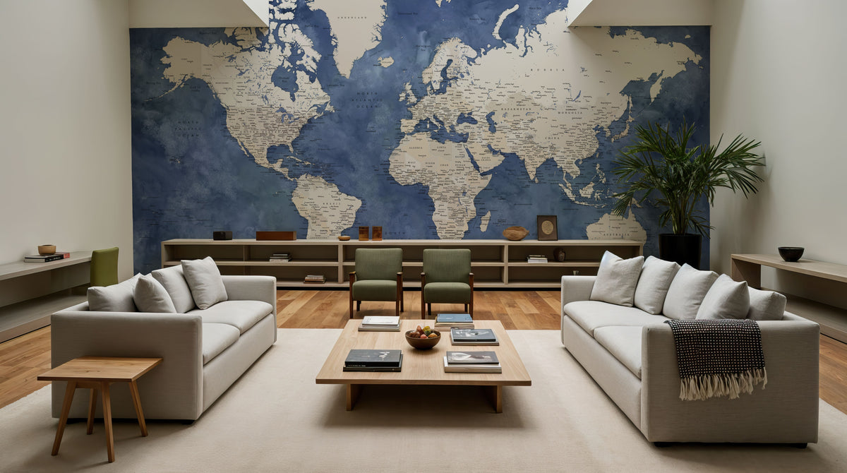 World Map Cities - Sabeen Mural Wallpaper - room preview 06