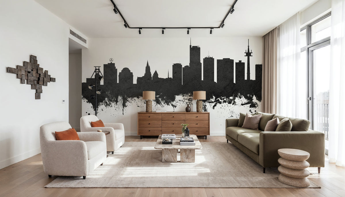 Essen Germany Skyline Black & White Mural Wallpaper - room preview 06