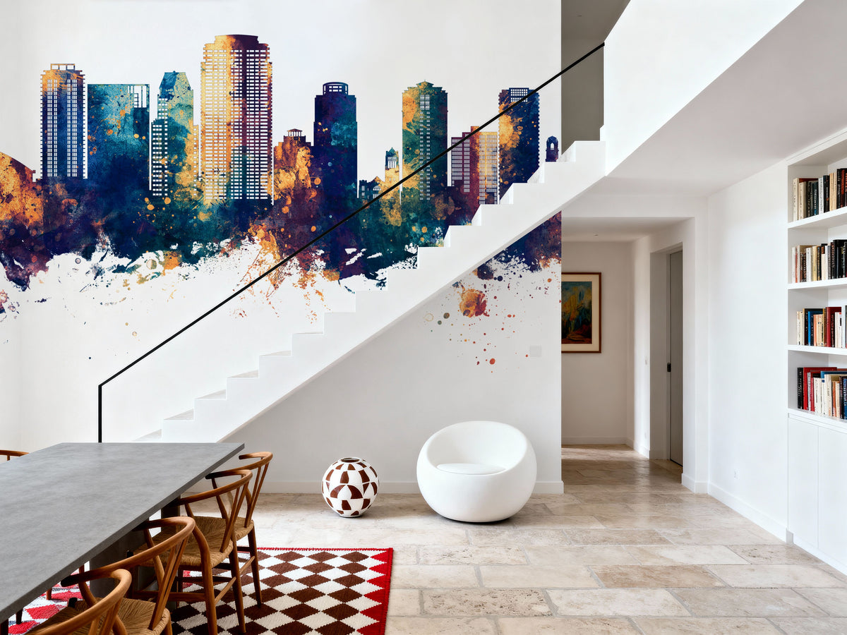 St Petersburg Florida Skyline Blue & Bronze Mural Wallpaper - room preview 06