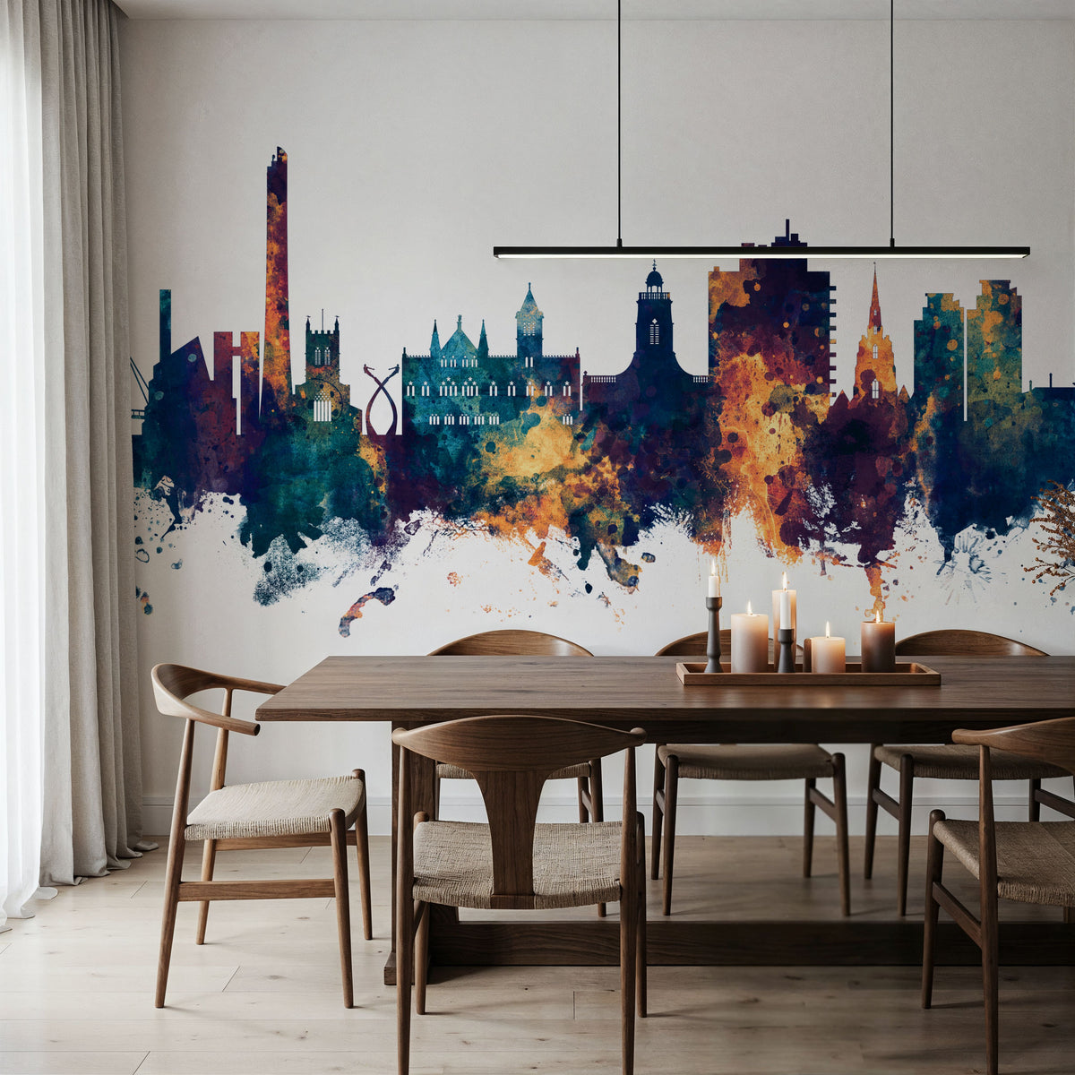 Northampton England Skyline Blue & Bronze Mural Wallpaper - room preview 06