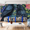 Two Crows on Flowers Mural Wallpaper - room preview 06