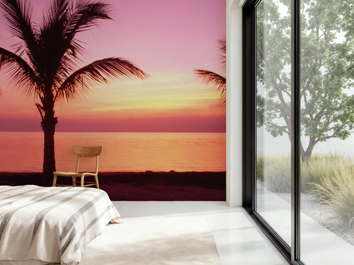 Tropical Twilight Silhouette Mural Wallpaper - Red Tone - room preview 06