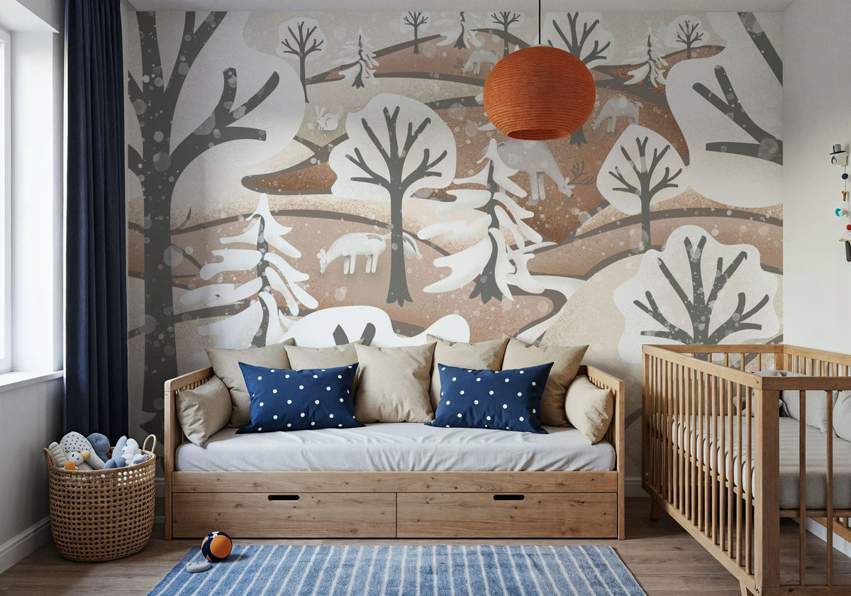 Frozen Forest, Beige Mural Wallpaper - room preview 06