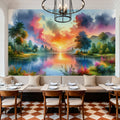 Vibrant Sunset Over Serene Lake Mural Wallpaper - room preview 06
