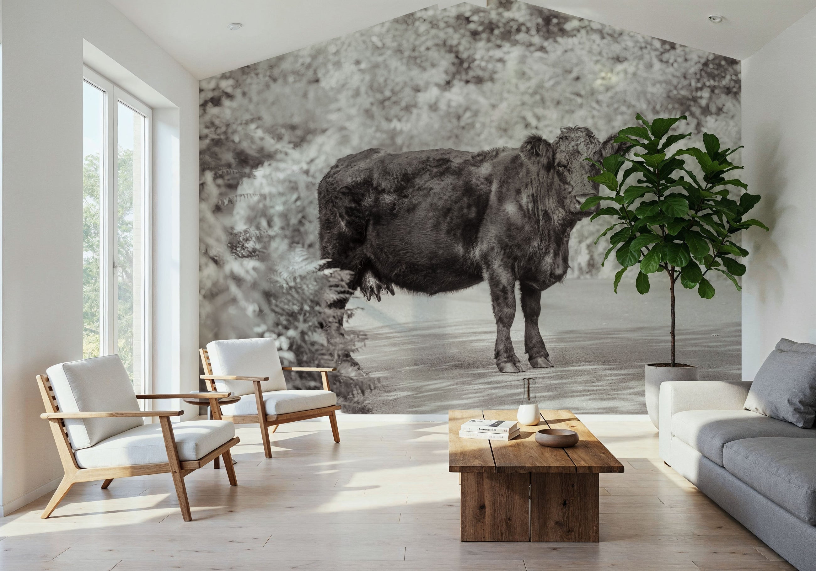 Cow on the Road I Mural Wallpaper
