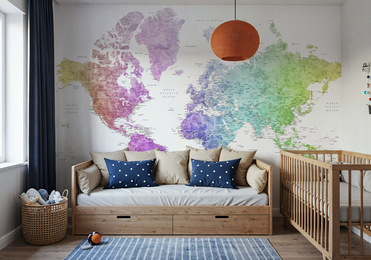 World Map Cities - Jude Mural Wallpaper - room preview 06