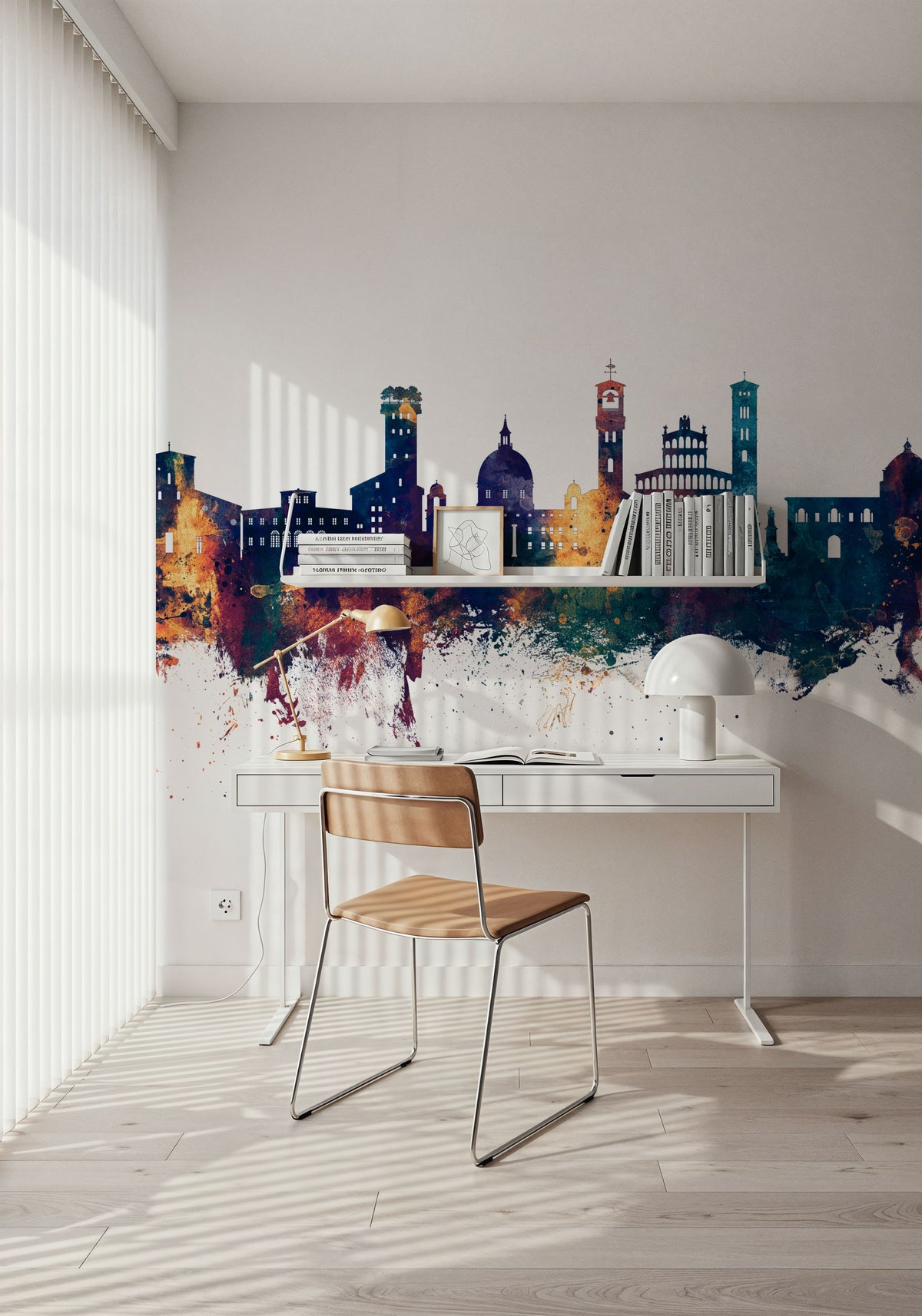 Lucca Italy Skyline Blue & Bronze Mural Wallpaper - room preview 06